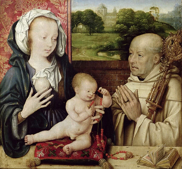 The Virgin and child worshipped by St. Bernard (oil on panel) (detail of 15955)