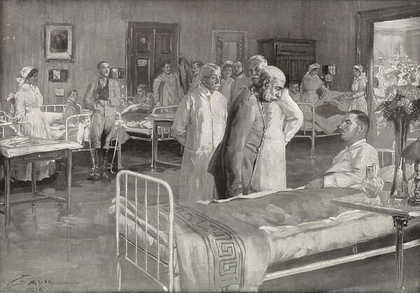 Visit of Franz Joseph of Austria to a military hospital in Vienna (litho)