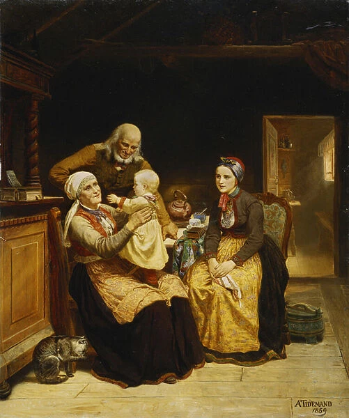 The Visit to the Grandparents; Besoget Hos Bedsteforaeldrene, 1859 (oil on canvas)
