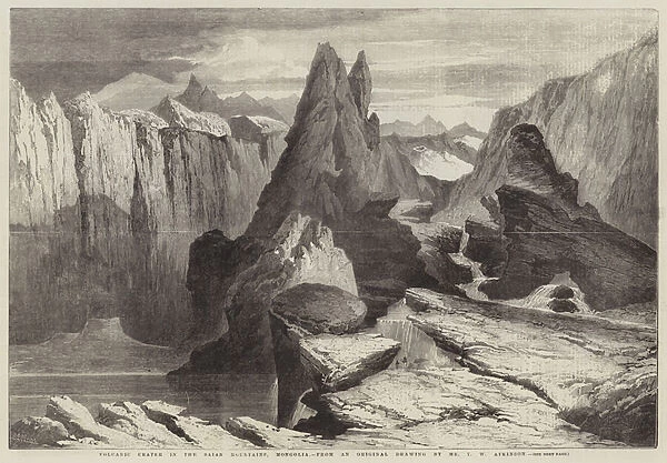 Volcanic Crater in the Saian Mountains, Mongolia (engraving)