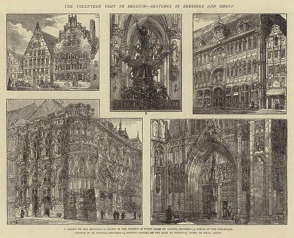 The Volunteer Visit to Belgium, Sketches in Brussels and Ghent (engraving)
