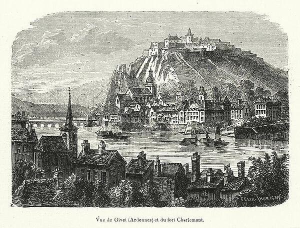 Vue de Givet (Ardennes) et du fort Charlemont (engraving)