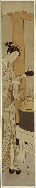 The Waitress Osen of the Kagiya Teahouse, c. 1769-70 (colour woodblock print; hashira-e)