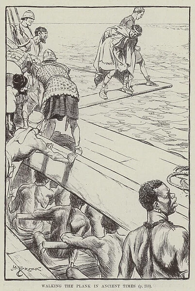 Walking the plank in ancient times (engraving)