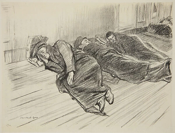 Walking wounded sleeping on deck, illustration from The Western Front, pub. by Country Life Ltd, 1917 (litho)