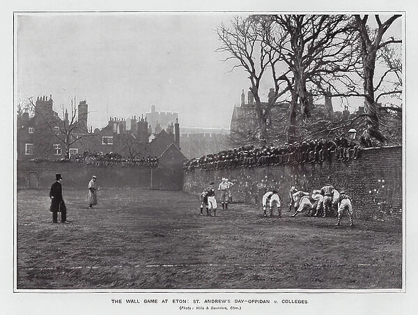 The wall game at Eton, St Andrew's Day, Oppidan v Colleges (b / w photo)