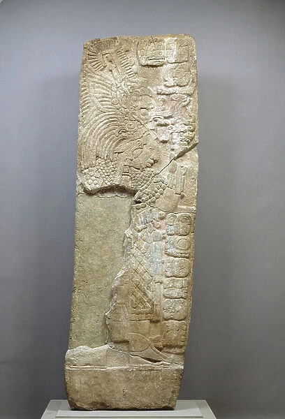 Wall panel depicting Na-Bolon-K'an in ritual dress, c. 790 AD (limestone, stucco, and paint)