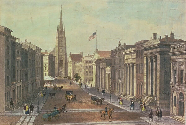 Wall Street, New York, engraved by Deroy, pub. by Goupil & Co, 1850 (colour litho)