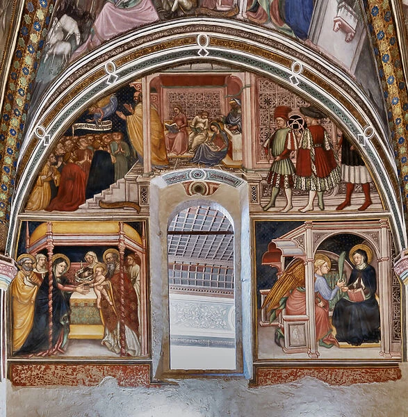 Detail of one wall and of the vault. In the lunette: 'Presentation of Mary'. On the wall: 'Presentation of Jesus'and 'Annunciation', 1424