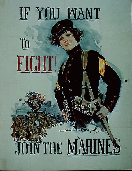 If You Want To Fight, Join The Marines, 1st World War poster (colour litho)