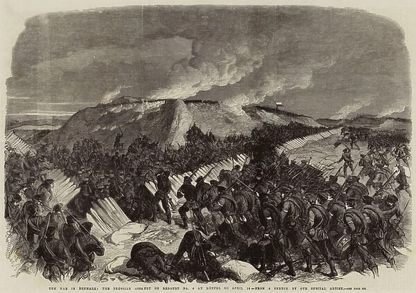 The War in Denmark, the Prussian Assault on Redoubt No 6 at Duppel on 18 April (engraving)