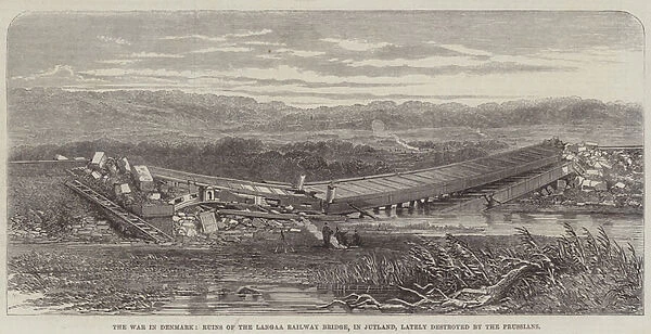 The War in Denmark, Ruins of the Langaa Railway Bridge, in Jutland, lately destroyed by the Prussians (engraving)
