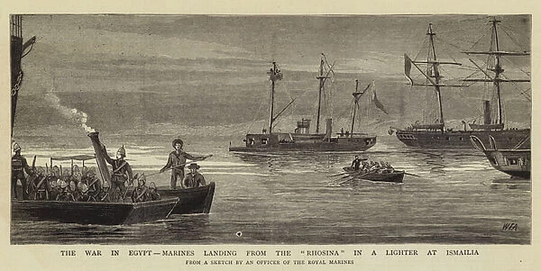 The War in Egypt, Marines landing from the 'Rhosina'in a Lighter at Ismailia (engraving)