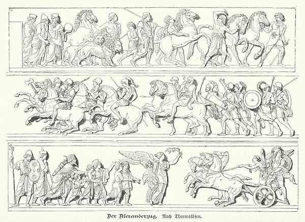 Wars of Alexander the Great, marble frieze by Bertel Thorvaldsen (engraving)