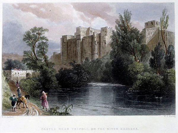 Watercolour depicting the castle at Tripoli in Lebanon ca. 1834 by William Henry Bartlett. (1809 - 1854)