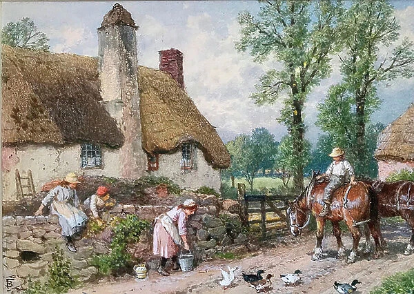 A Wayside Encounter: Ducks on a Country Road, 19th century (Watercolour)