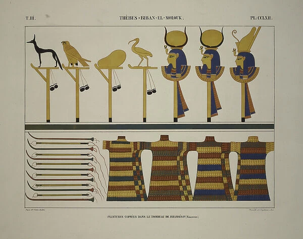 Weapons and Signs, Thebes, Biban-el-Molouk, illustration from Monuments de L