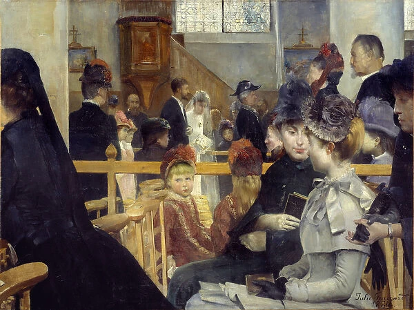 Wedding Ceremony wedding in a church. Painting by Julie Delance Feurgard (1859-1892