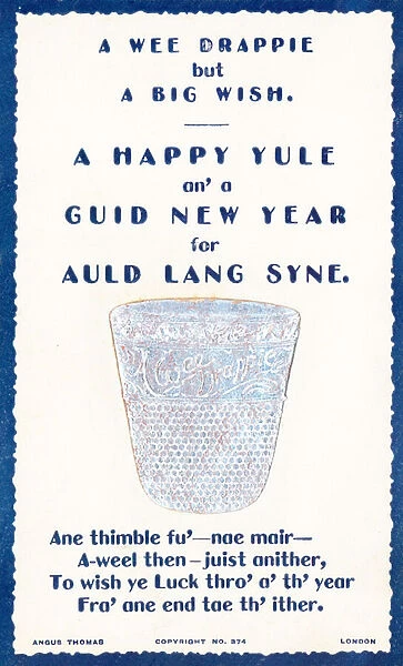 A Wee Drappie, thimble, New Year Card (chromolitho)