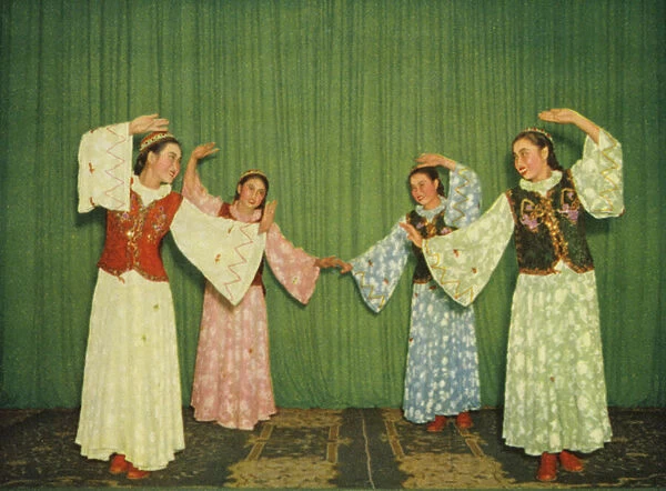 Welcoming Spring, dance presented at the Beijing review of workers amateur theatre companies, Peoples Republic of China, 1954 (colour photo)