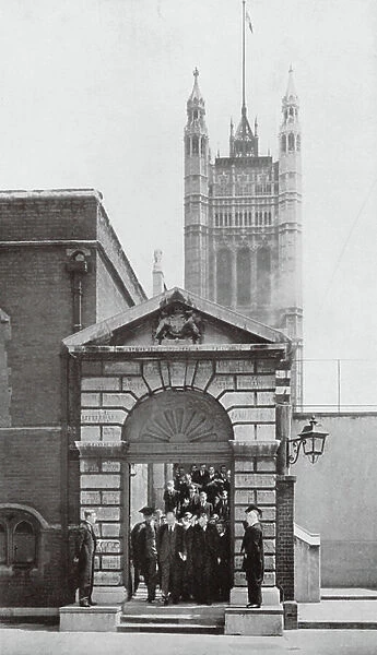 Westminster School, London: Coming Down School after Prayers (b / w photo)