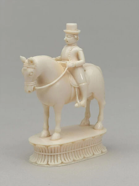 White knight piece from a chess set, made in Berhampur, India, c. 1820 (ivory)