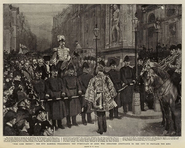 'Who goes there?', The City Marshal challenging the Pursuivant of Arms who demanded Admittance to the City to proclaim the King (litho)