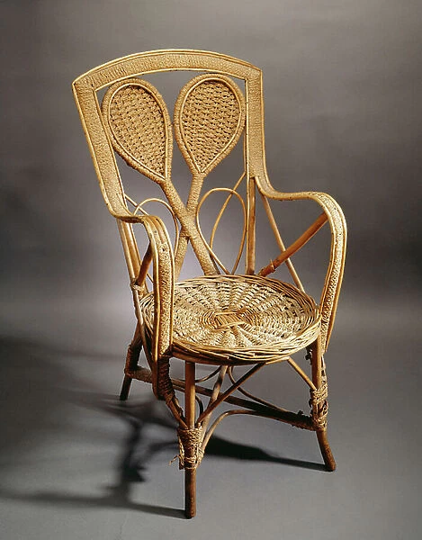 A wicker chair, the back modelled as a pair of crossed lawn tennis rackets, c.1900 (wicker)
