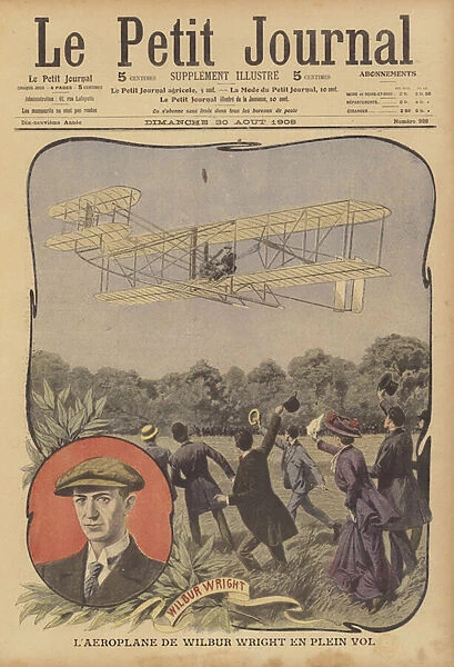 Wilbur Wrights aircraft in flight (colour litho)