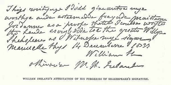William Ireland's Attestation of his Forgeries of Shakespeare's Signature (litho)