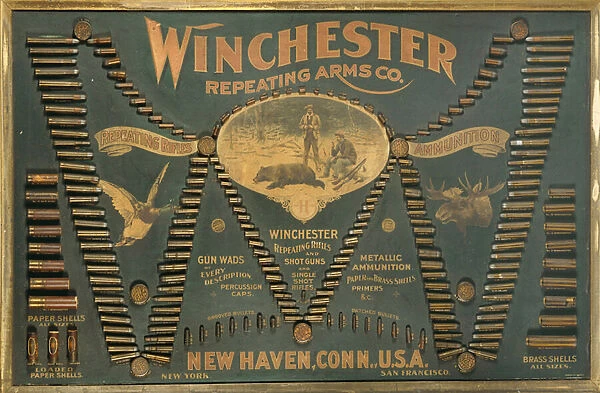 A Winchester Cartridge display board, with a comprehensive selection of metallic
