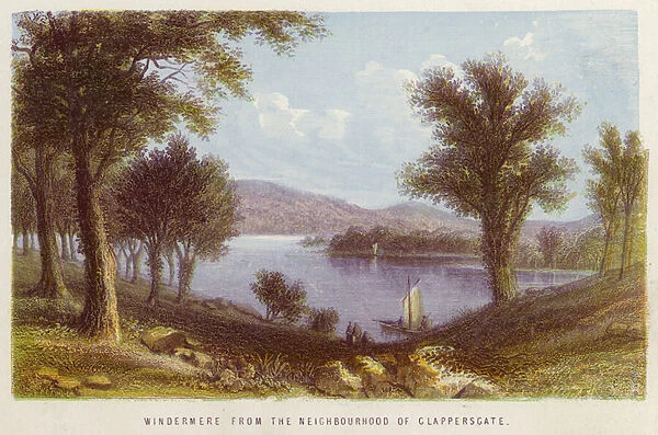 Windermere from the Neighbourhood of Clappersgate (colour litho)