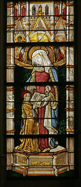 Window depicting St Anne teaching the Virgin to read, 1500-10 (stained glass)