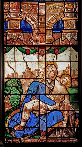 Window N2 depicting the Pieta (stained glass)