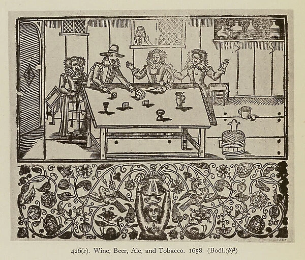 Wine, Beer, Ale and Tobacco, 1658 (litho)