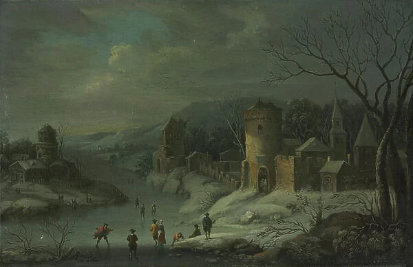 Winter Landscape, c. 1680-1718 (oil on copper, mounted on wood)