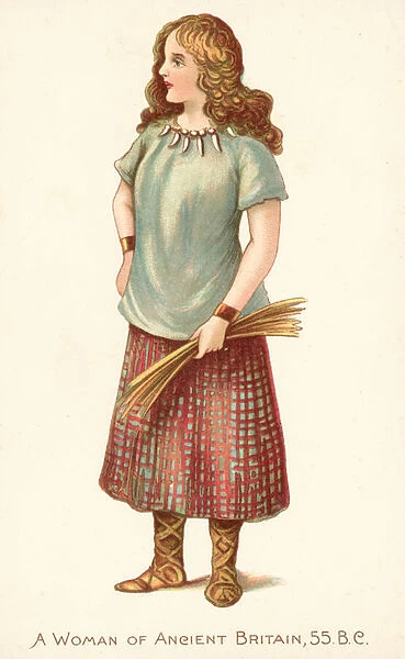 A woman of Ancient Britain 55 BC (colour litho)