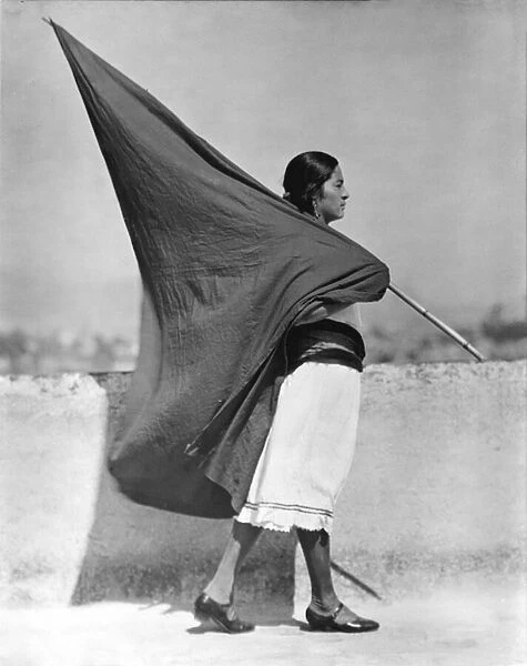 Woman with Flag, Mexico City, 1928 (b  /  w photo)