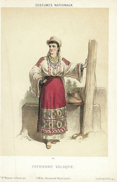 Woman in the national costume of a Vlachs peasant. 1880s (lithograph)
