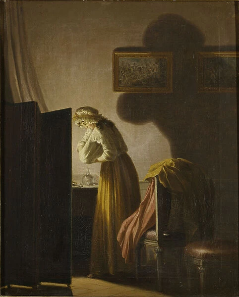 A Woman Picking Fleas by Candlelight (oil on canvas)