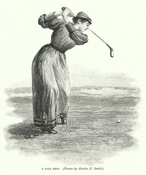 Woman playing golf (engraving)