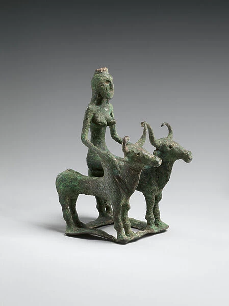 Woman Riding Two Brahman Bulls, 2000-1750 B. C. (bronze)