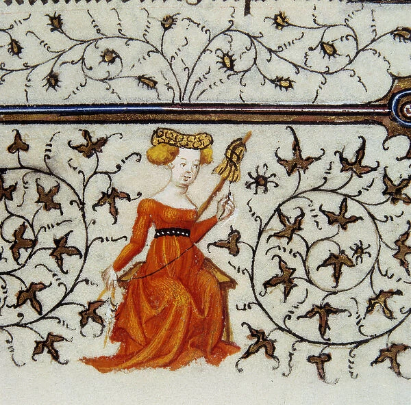 Woman spinning. Miniature adorning the manuscripts of the '
