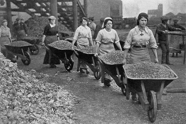 Women Barrowing Coke at a Gas Works, War Office photographs, 1916 (b  /  w photo)
