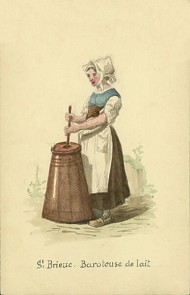 Women's costume of a butter churner, Saint-Brieuc, Cotes-du-Nord (colour litho)