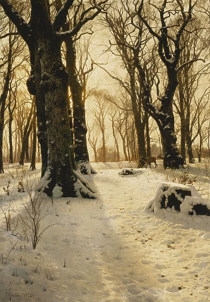 A Wooded Winter Landscape with Deer, 1912 (oil on canvas)