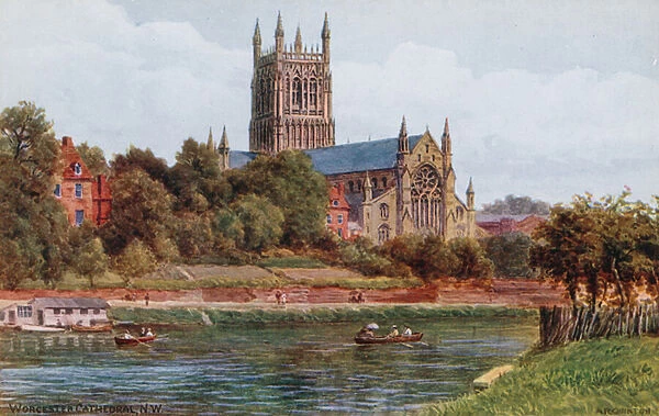 Worcester Cathedral, N W (colour litho)