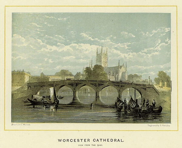 Worcester Cathedral, view from the Quay (colour litho)