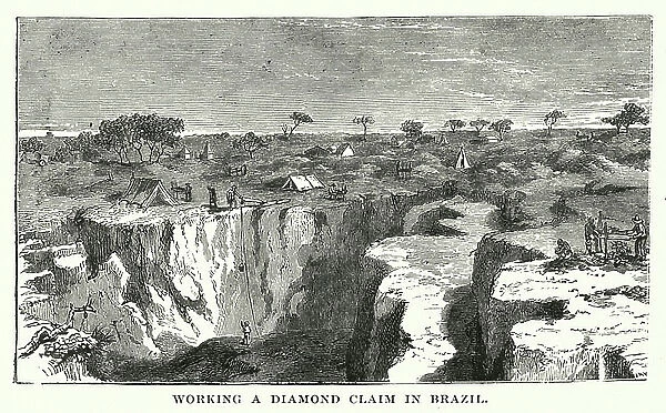 Working a diamond claim in Brazil (engraving)