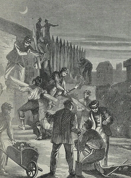 Working on Fortifications by Night, 1870 (engraving)